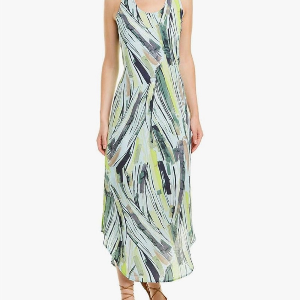 NIC+ZOE Green and White Sleeveless Maxi Sundress